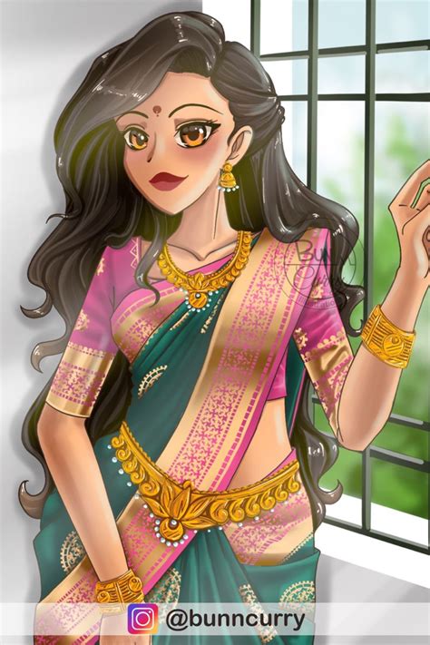 anime girl in saree|anime girl in indian dress.